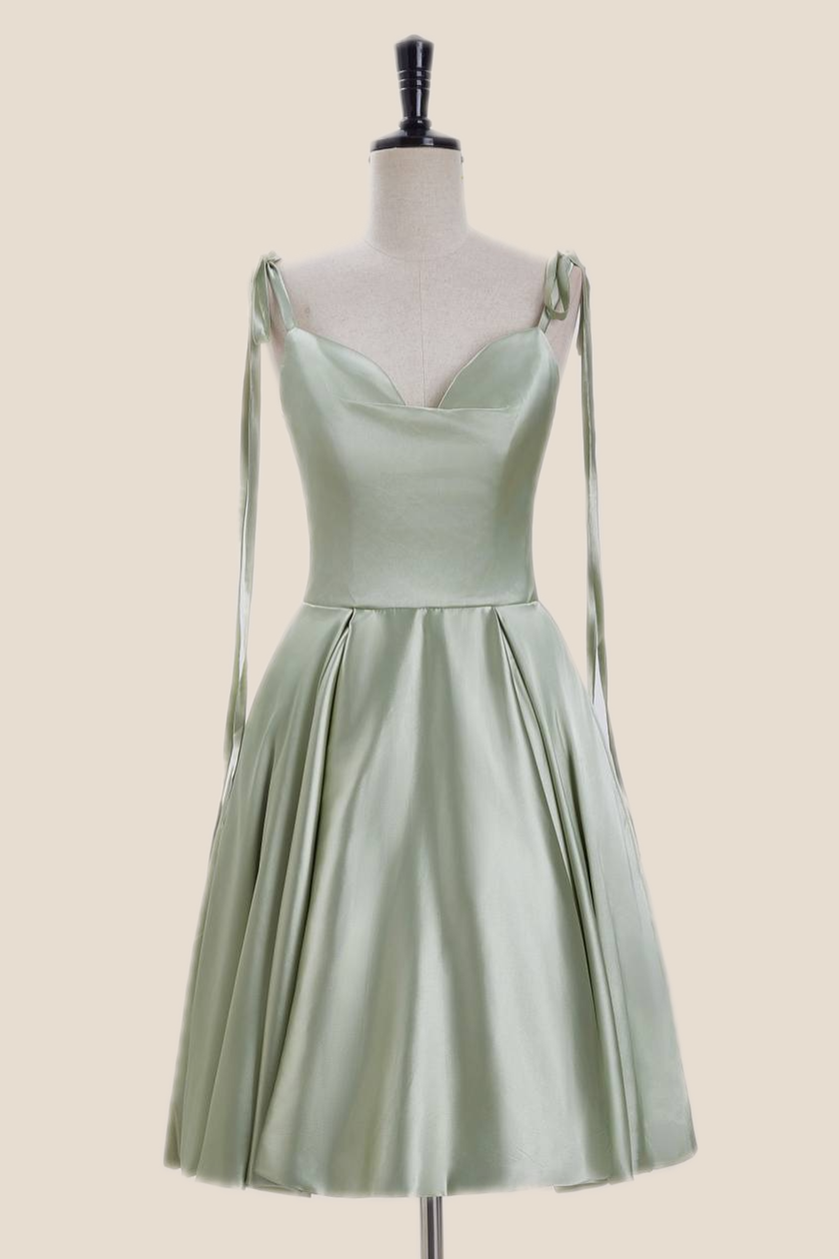 Sage Green Satin A-line Short Party Dress Ohmollydress Sage Green Satin A-line Short Party Dress Ohmollydress