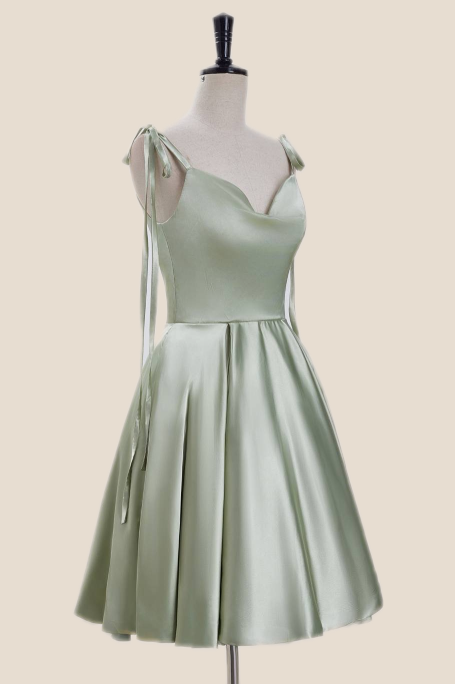 Sage Green Satin A-line Short Party Dress – Ohmollydress