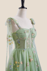 Green Floral Embroidery Corset A-line Short Fairytale Dress