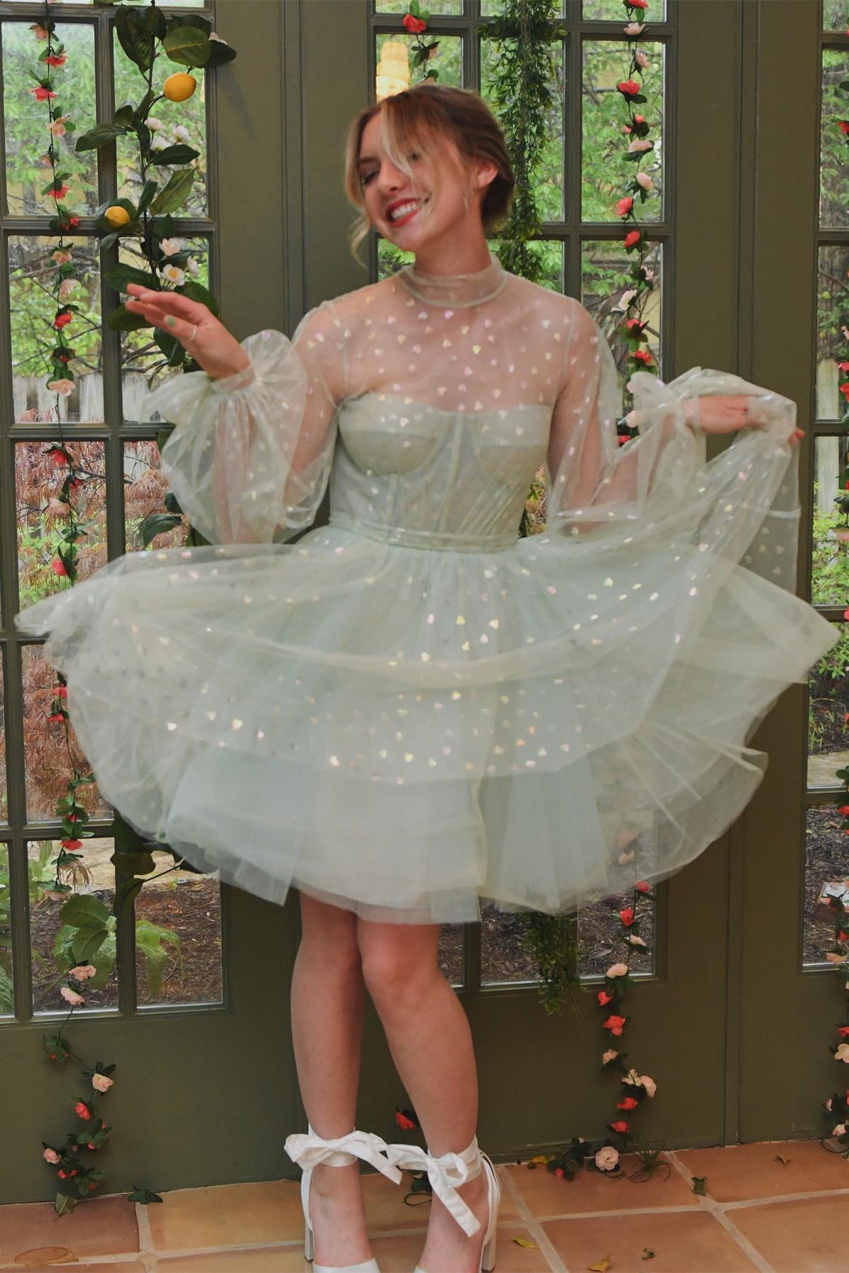 Puffy Long Sleeves Sage Green A-line Homecoming Dress Ohmollydress Puffy Long Sleeves Sage Green A-line Homecoming Dress Ohmollydress