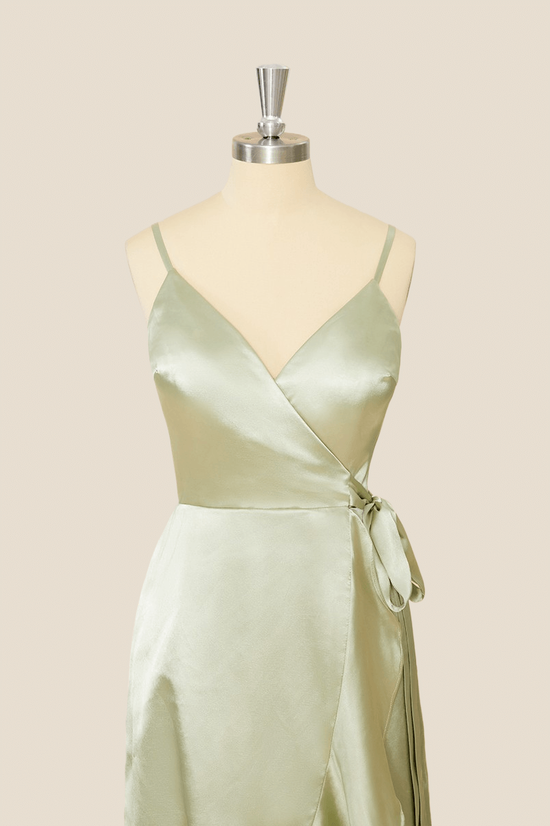 Sage Green Ruffles A-line Faux Wrap Dress