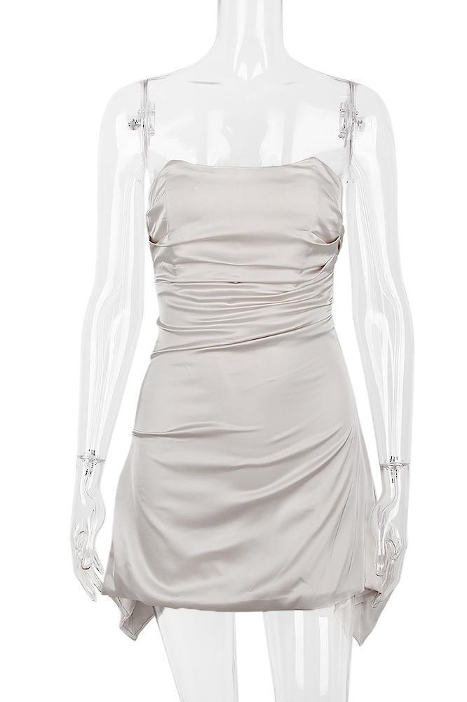 Ruched Satin Mini White Strapless Homecoming Dress Ruched Satin Mini White Strapless Homecoming Dress