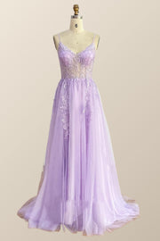 Straps Lavender Lace A-line Prom Dress