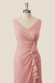 Blush Pink Sheath Ruffles Long Bridesmaid Dress
