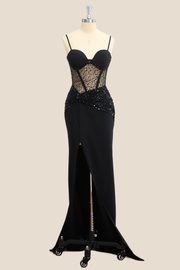 Sheer Corset Black Mermaid Long Party Dress