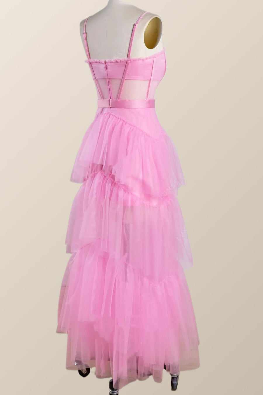 Pink Tulle Tiered Ruffle Party Dress