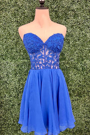 Sweetheart Fuchsia Lace and Chiffon Short Homecoming Dress
