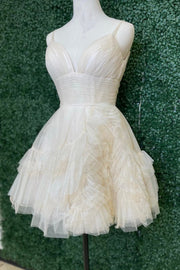 Ivory Straps A-line Short Ruffles Homecoming Dress