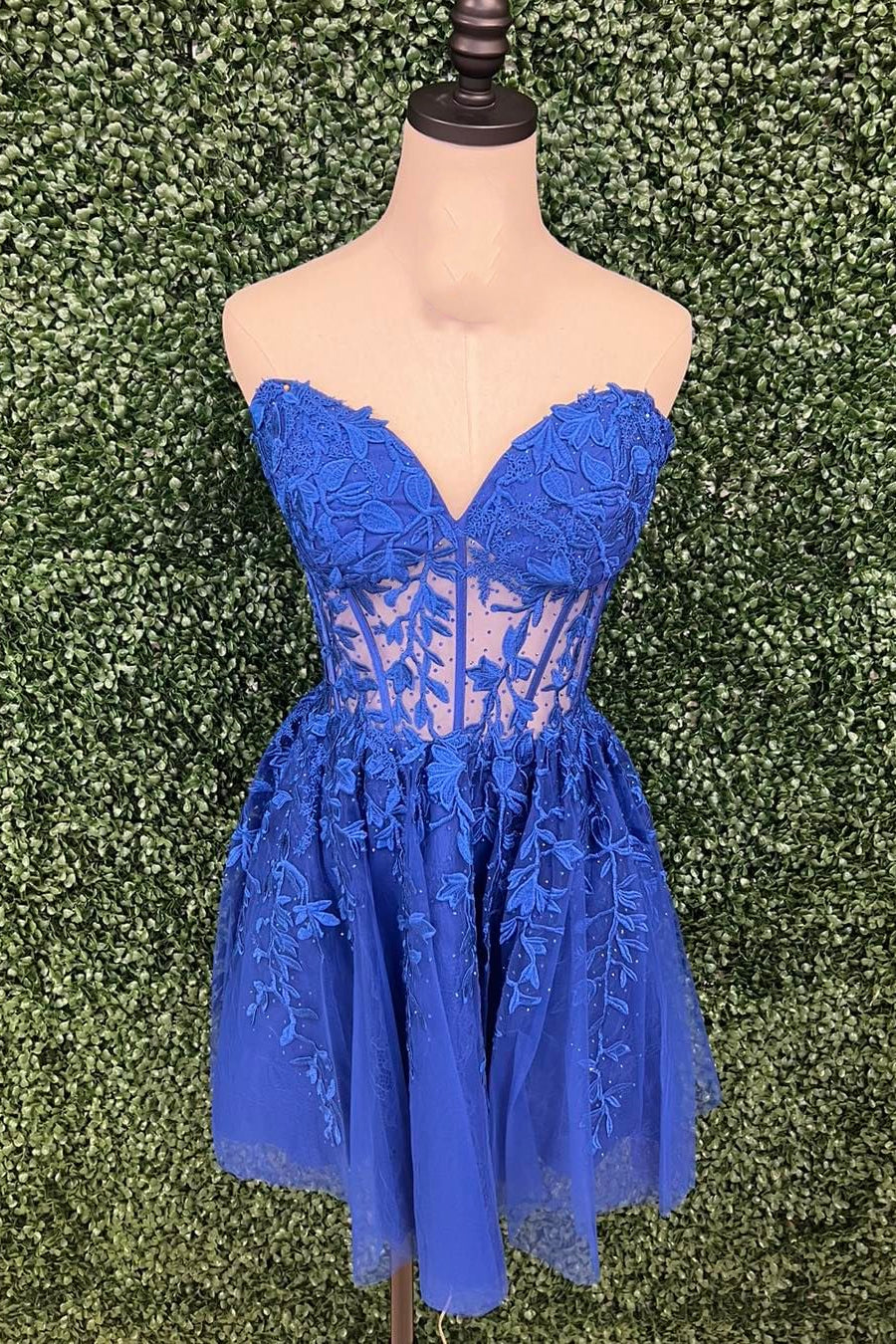 Sweetheart Royal Blue Lace Appliques Short Dress – Ohmollydress