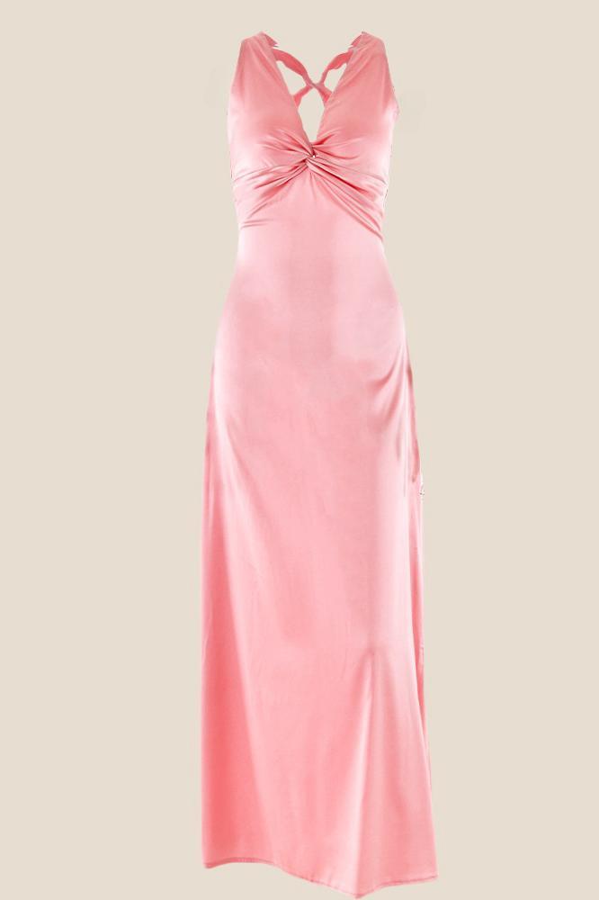 Twist V-neck Lilac Open Back Sheath Long Dress Ohmollydress Twist V-neck Lilac Open Back Sheath Long Dress Ohmollydress
