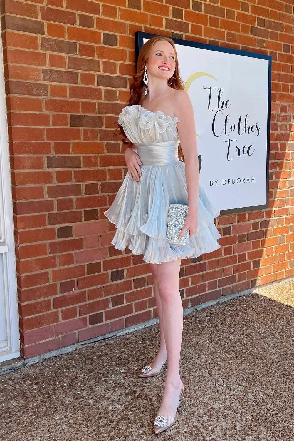 Blue Fit and Flare Ruffles A-line Short Dress – Ohmollydress