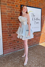 Blue Fit and Flare Ruffles A-line Short Dress Ohmollydress Blue Fit and Flare Ruffles A-line Short Dress Ohmollydress
