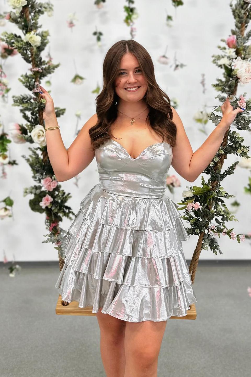Sweetheart Gold Metallic Ruffles A-line Short Dress – Ohmollydress