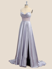 Silver Beaded Corset A-line Long Prom Dress