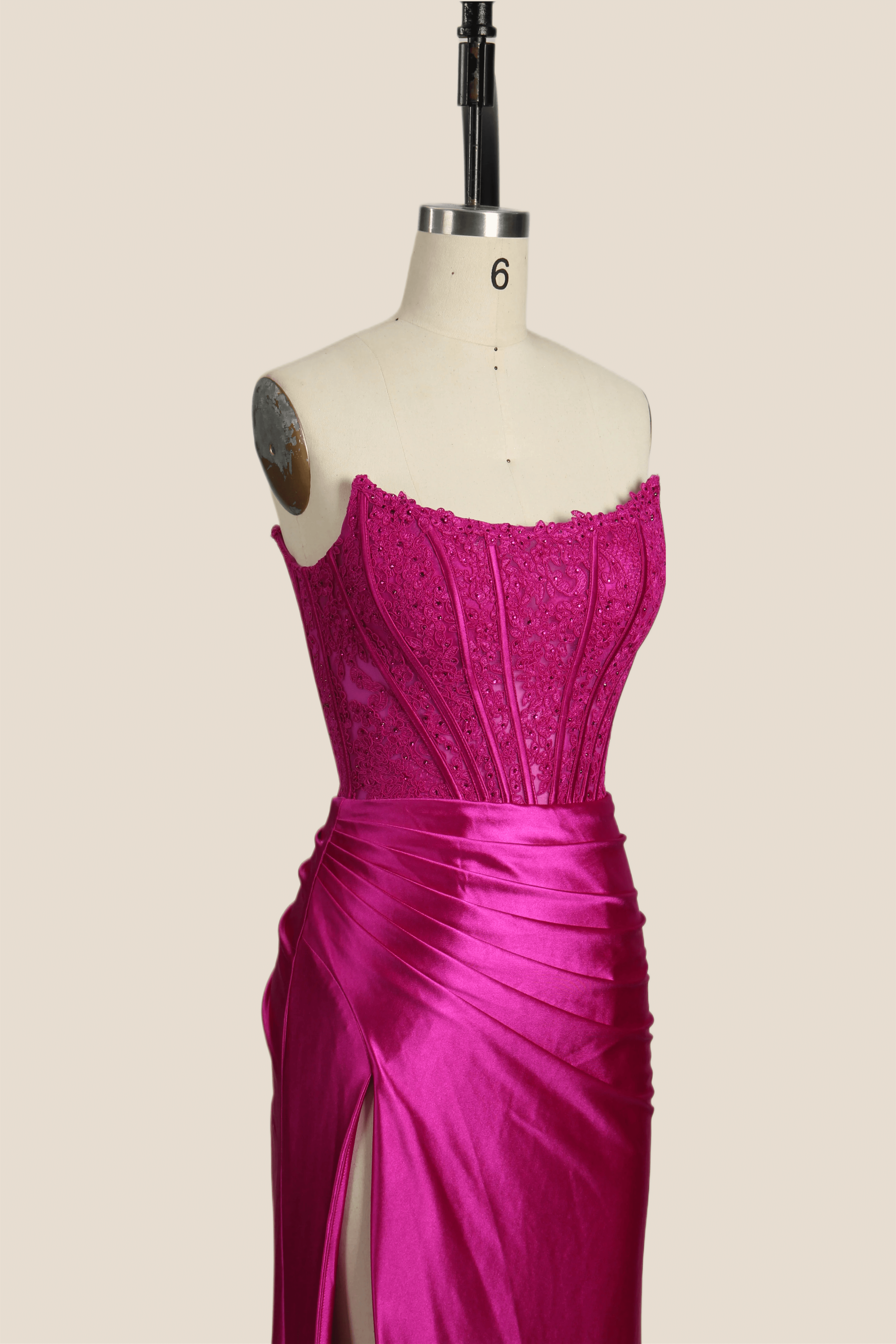 Strapless Fuchsia Lace Medrmaid Formal Dress