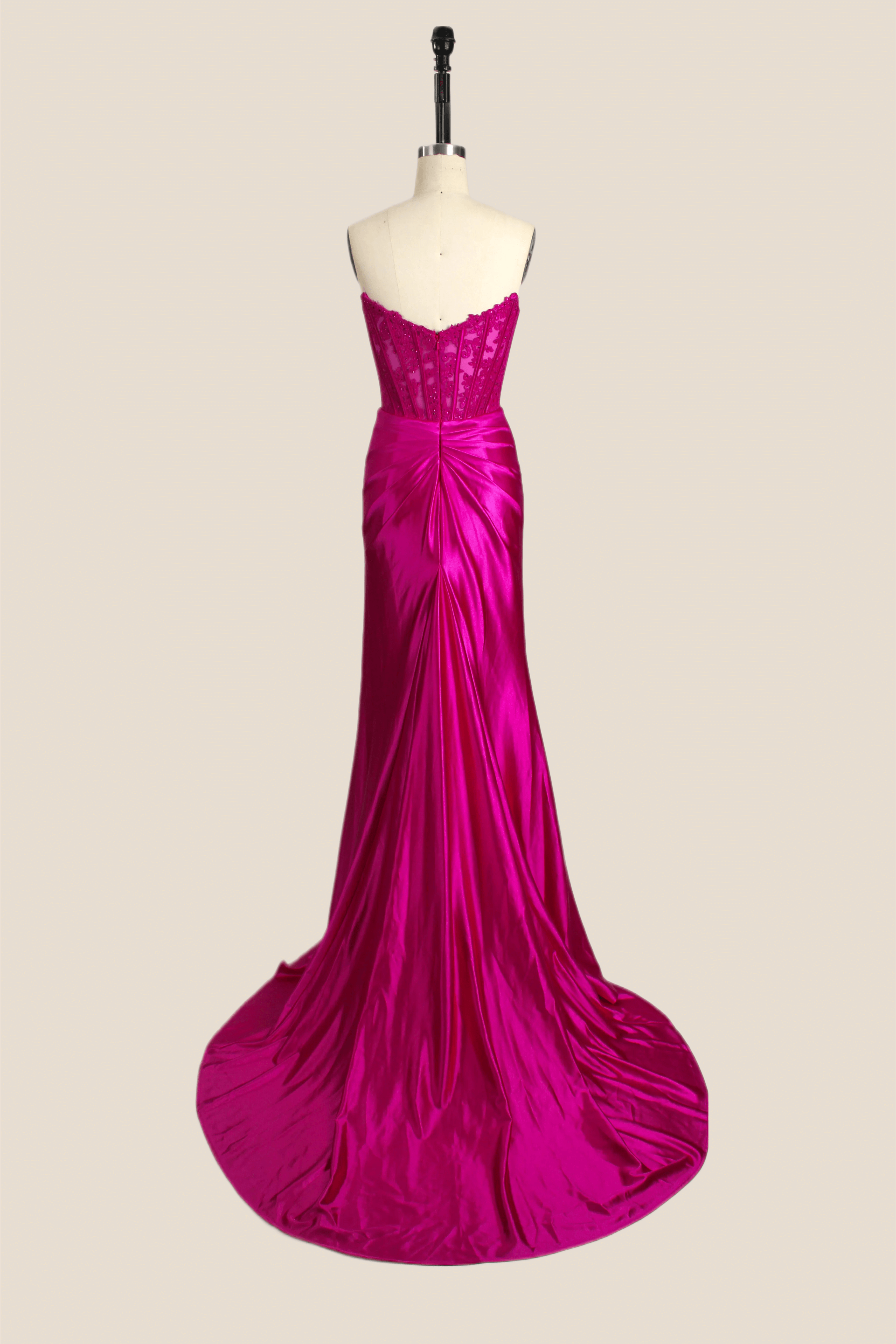 Strapless Fuchsia Lace Mermaid Formal Dress