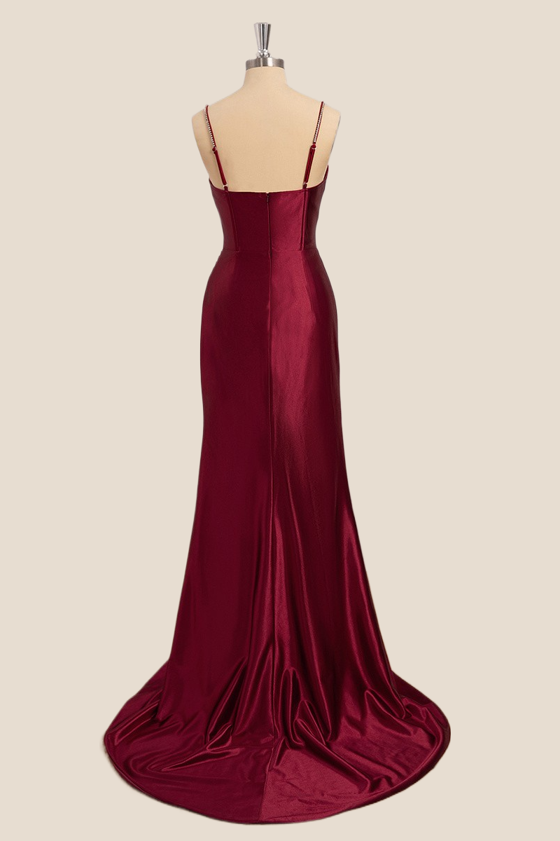 Straps Wine Red Mermaid Long Formal Dress