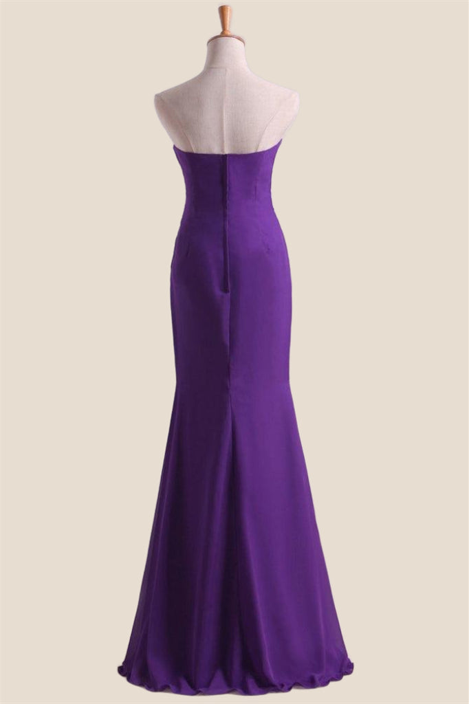 Strapless Purple Chiffon Twist Fitted Dress