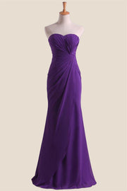 Strapless Purple Chiffon Twist Fitted Dress