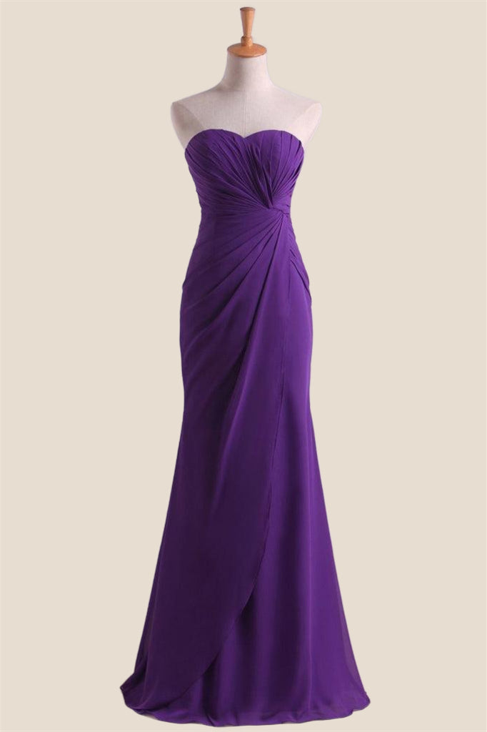 Strapless Purple Chiffon Twist Fitted Dress