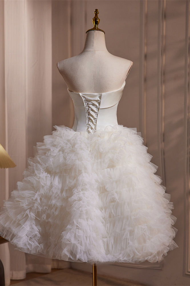 Strapless Ivory Satin and Ruffles Princess Dress