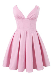 V-neck Lavender Pleated Short Party Dress
