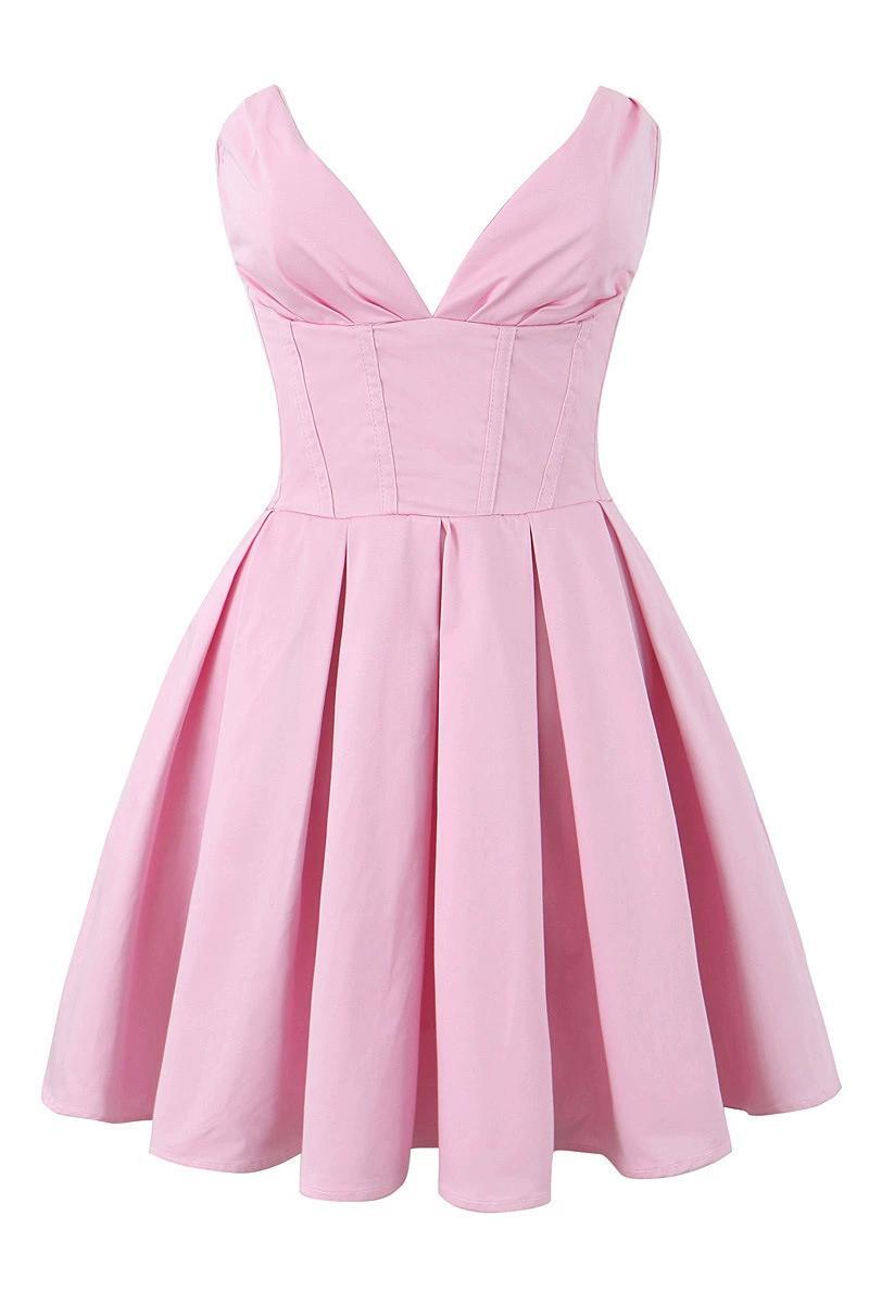 V-neck Lavender Pleated Short Party Dress