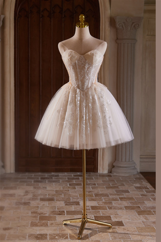 beaded bodice short dress Strapless Beaded Bodice Ruffle Mini Dress K52181
