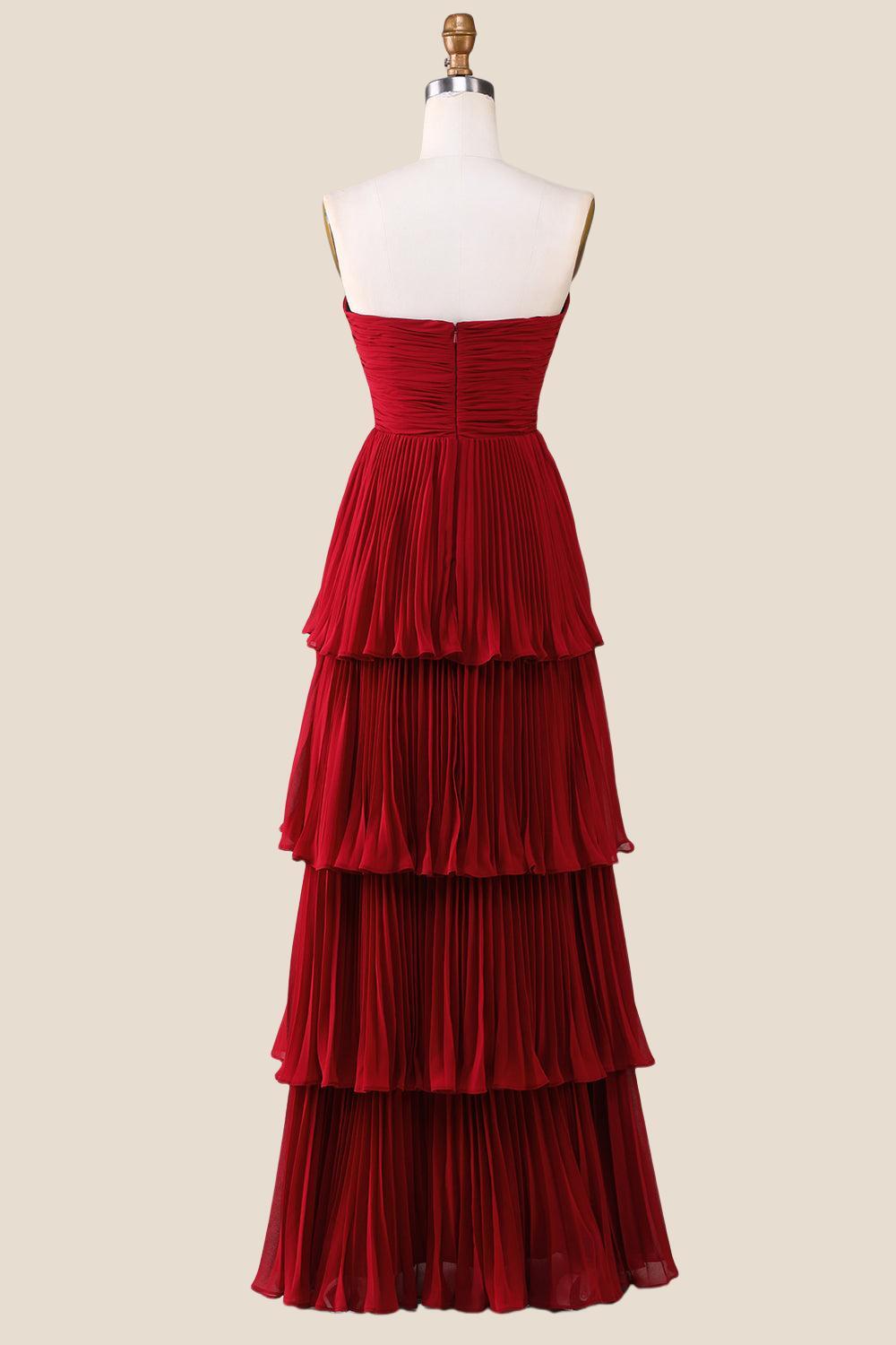 Strapless Pink Pleated Tiered Long Party Dress Ohmollydress Strapless Pink Pleated Tiered Long Party Dress Ohmollydress
