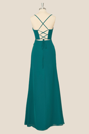 Turquoise Chiffon Ruched Long Dress