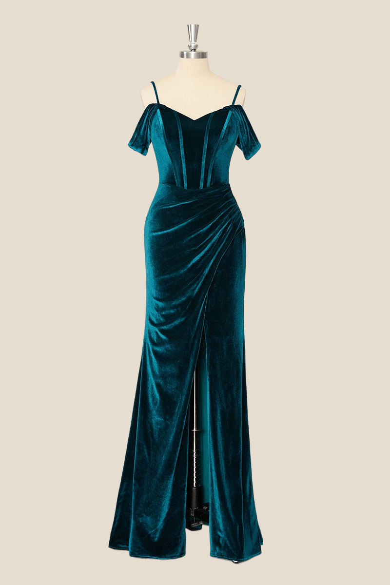 Turquoise Velvet Mermaid Long Dress