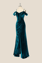 Turquoise Velvet Mermaid Long Dress
