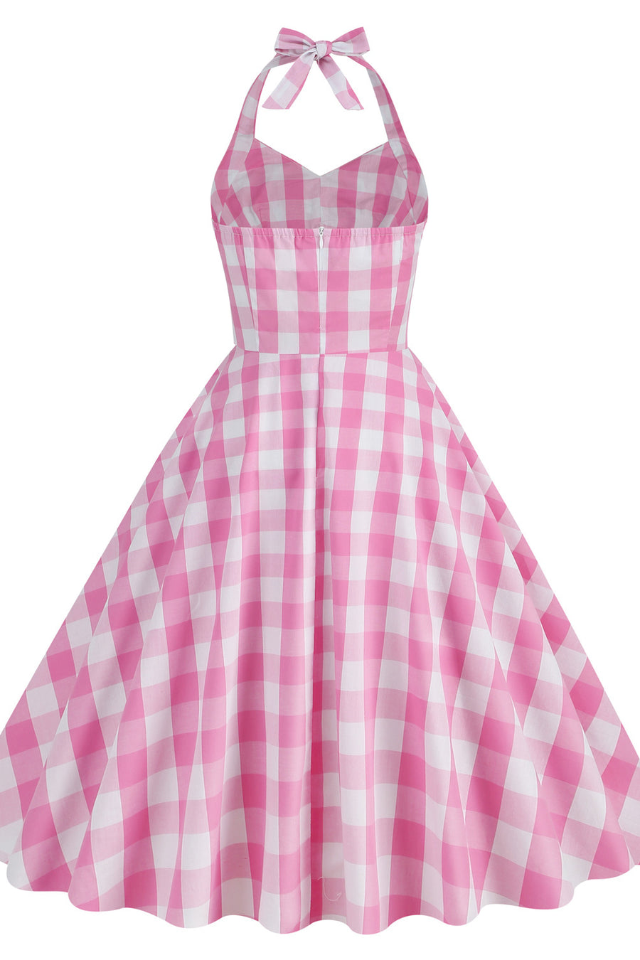 Halter Pink Plaid Gingham Swing Dress