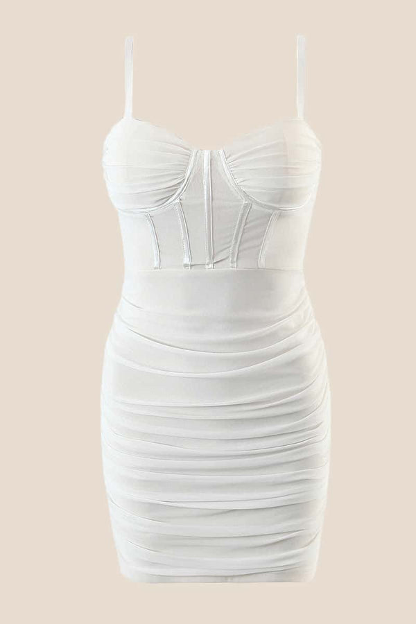 White Corset Ruched Tight Mini Dress – Ohmollydress