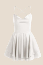Straps White Lace-up Back Tiered Mini Dress