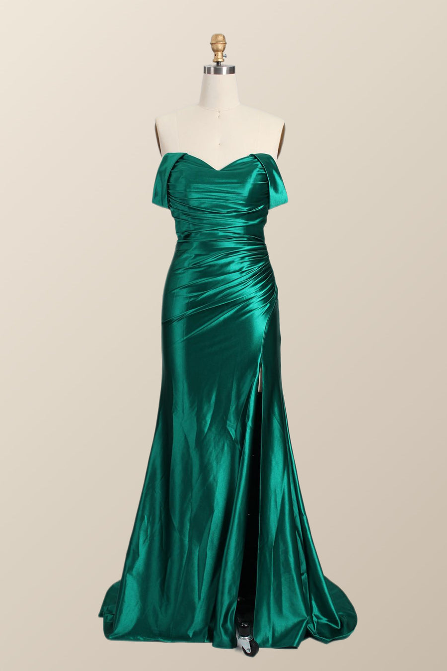 Off the Shoulder Green Satin Mermaid Formal Dress