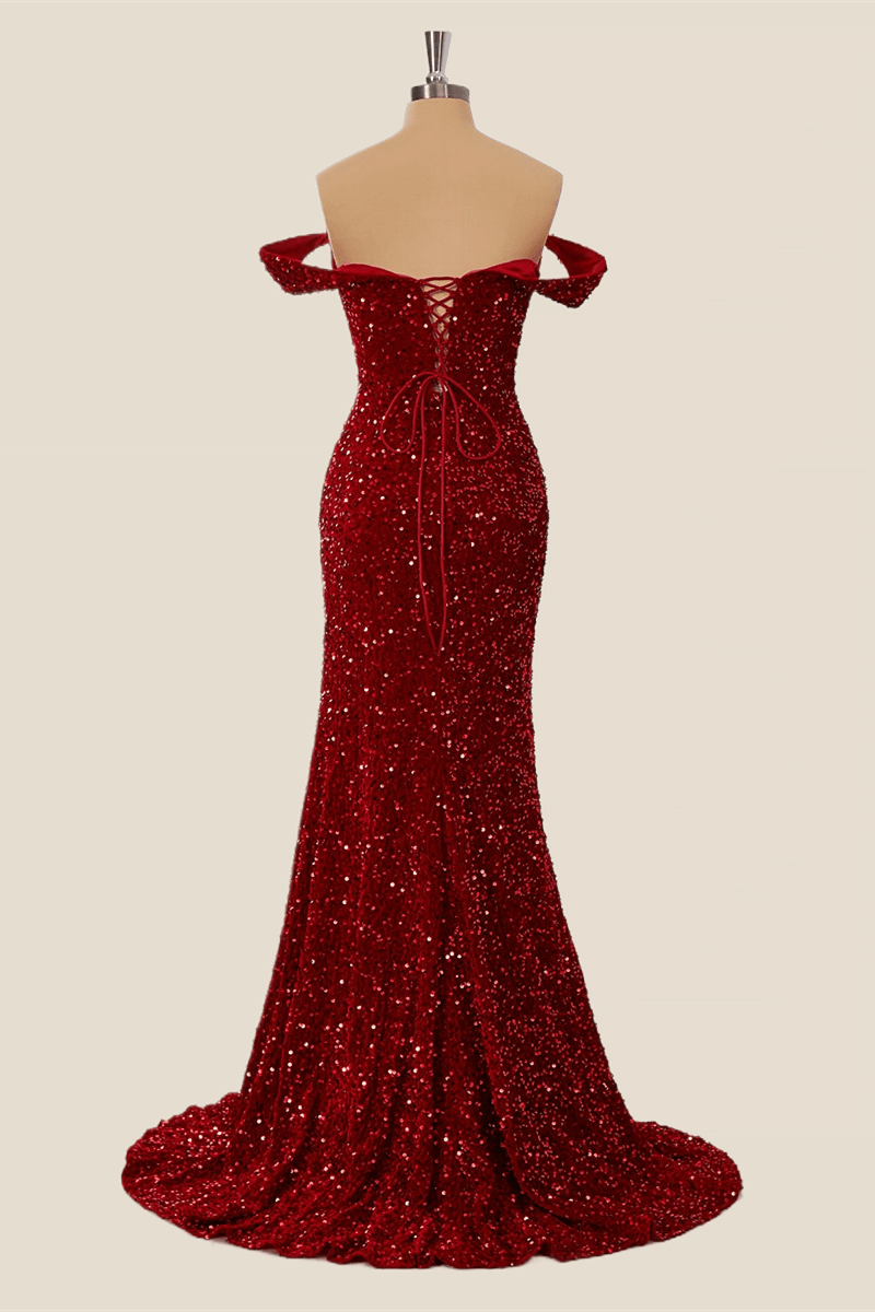 Wine Red Sequin Mermaid Long Formal Dress