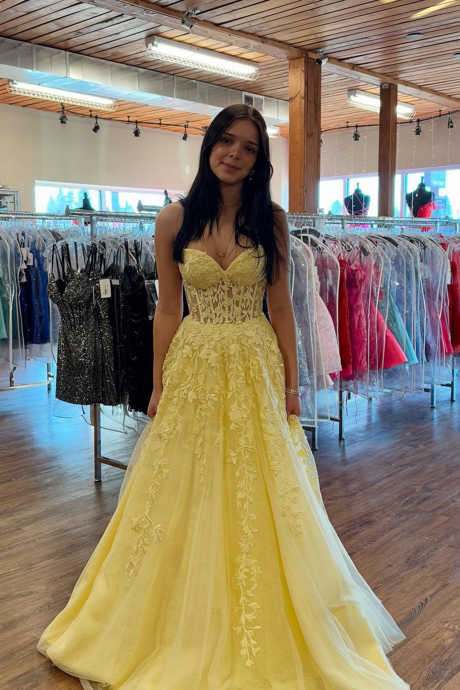 Strapless Light Blue Lace Appliques Long Dress