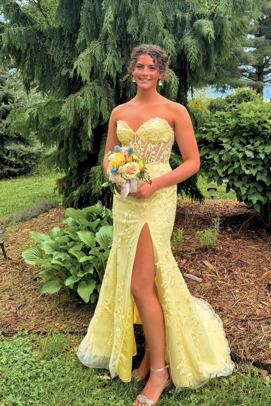 Strapless Hot Pink Lace Mermaid Long Prom Dress
