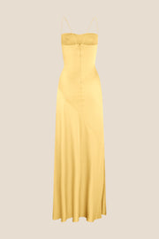 Spaghetti Straps Yellow Long Dress with Slit