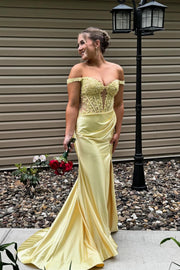 Off Shoulder Sage Appliques Long Dress with Slit