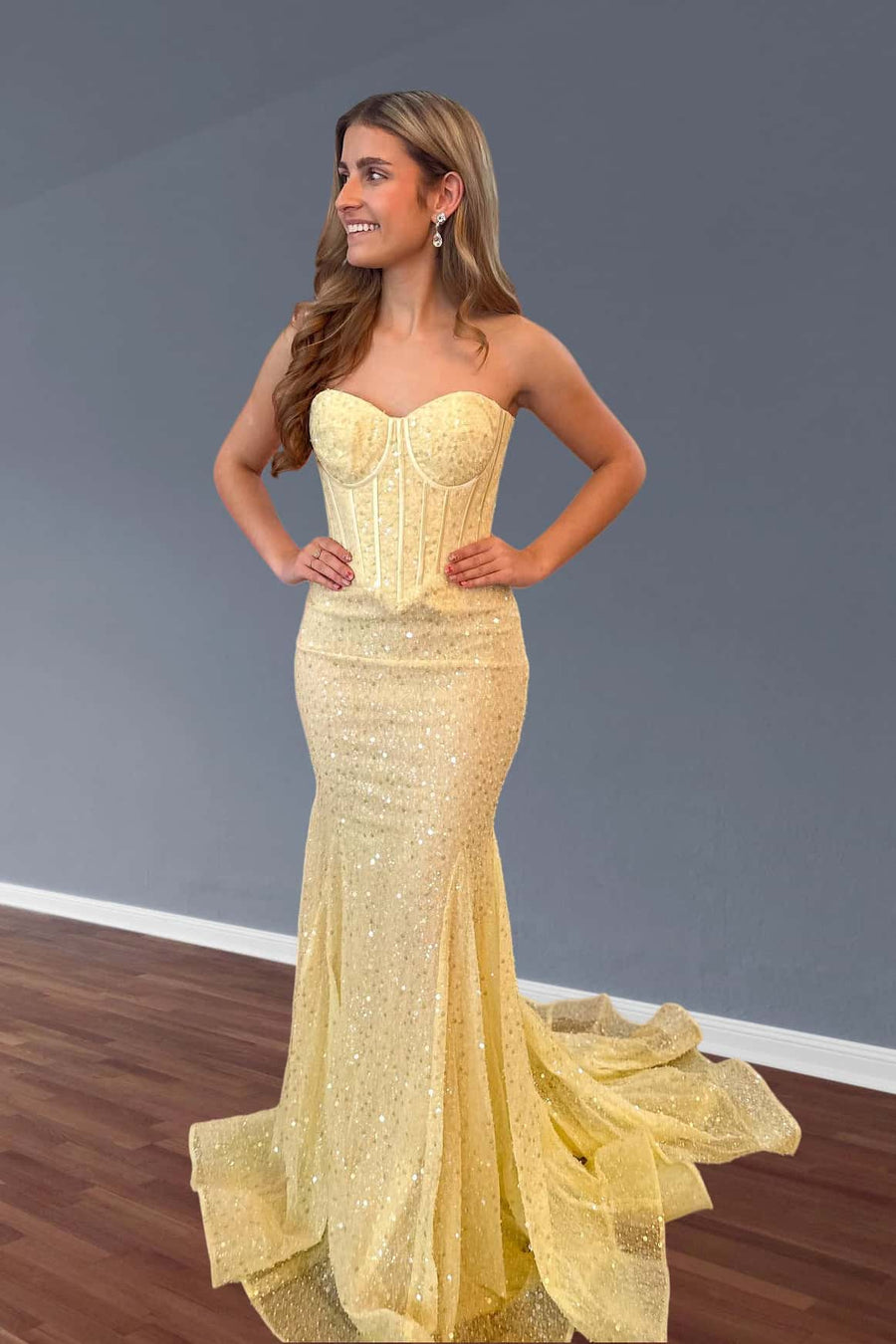 Light Blue Sequin Mermaid Long Formal Dress