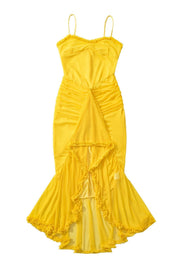 Straps Yellow Ruffled Front Irregular Long Dress