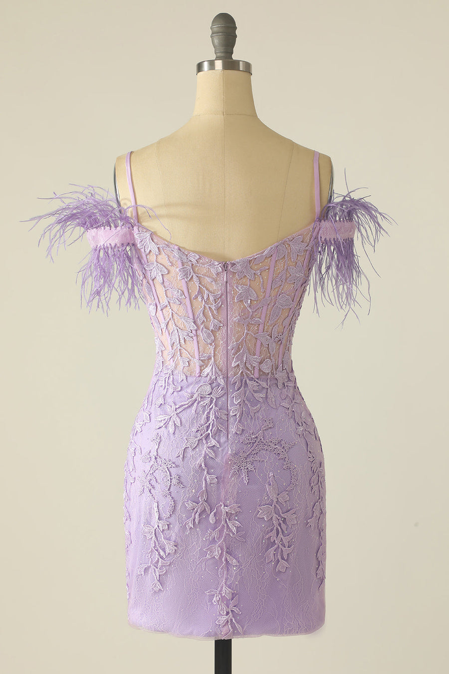 Tight Lavender Lace Straps Mini Dress