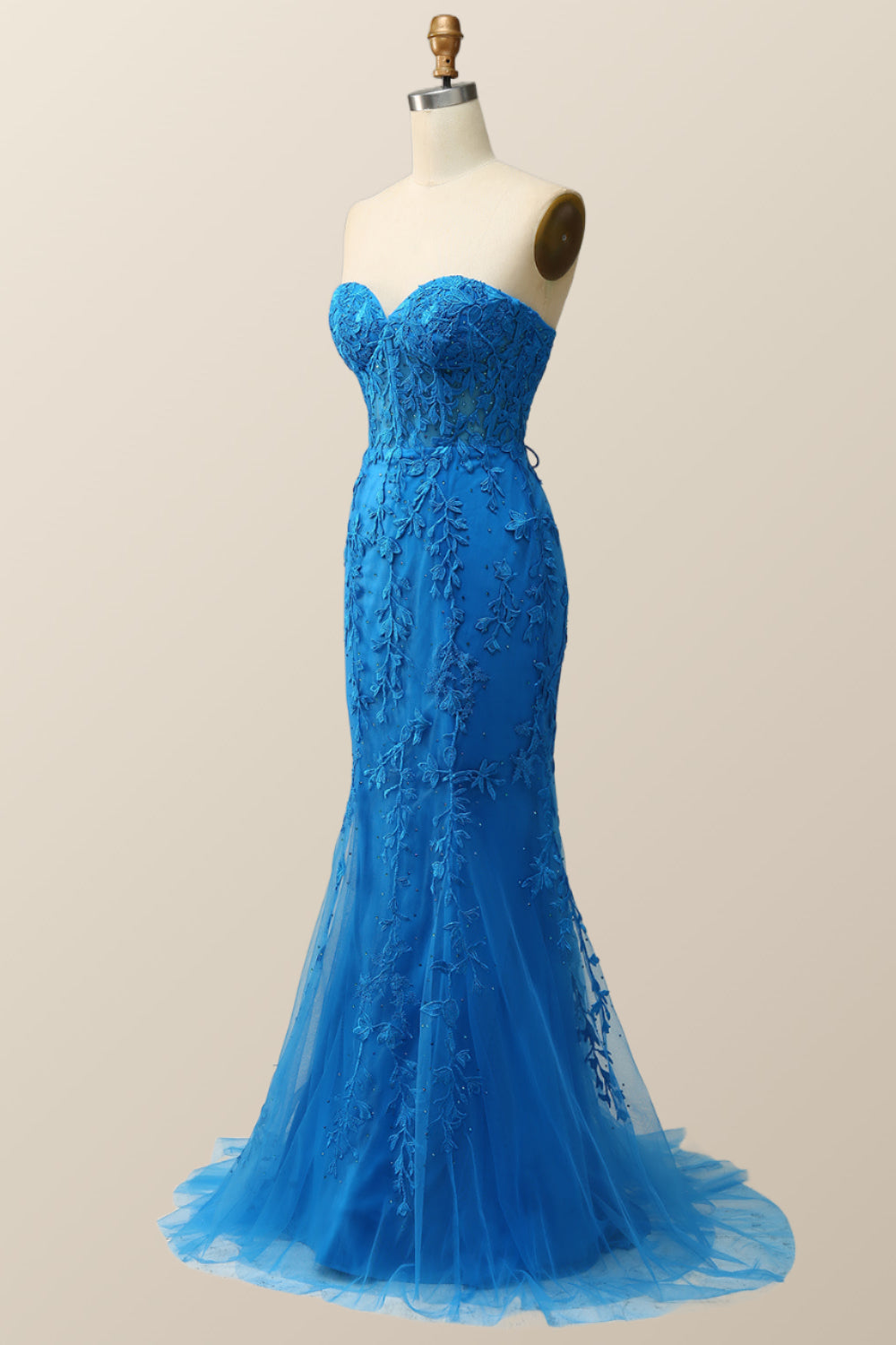Sweetheart Blue Lace Mermaid Dress