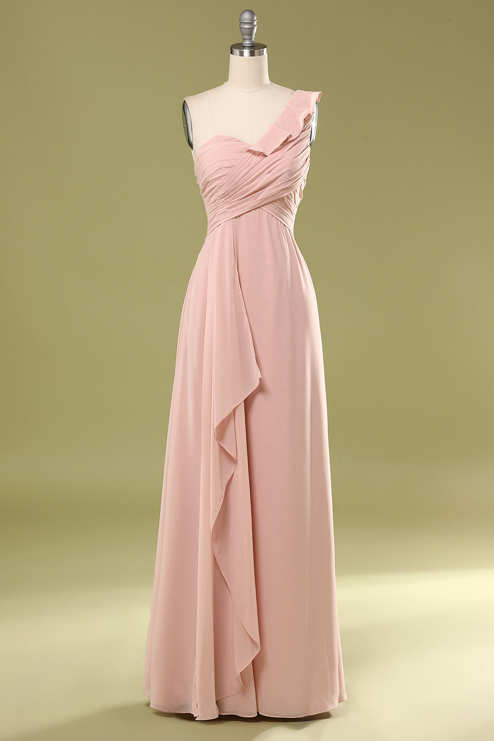 One Shoulder Blush Pink Chiffon Long Bridesmaid DressOne Shoulder Blush Pink Chiffon Long Bridesmaid Dress