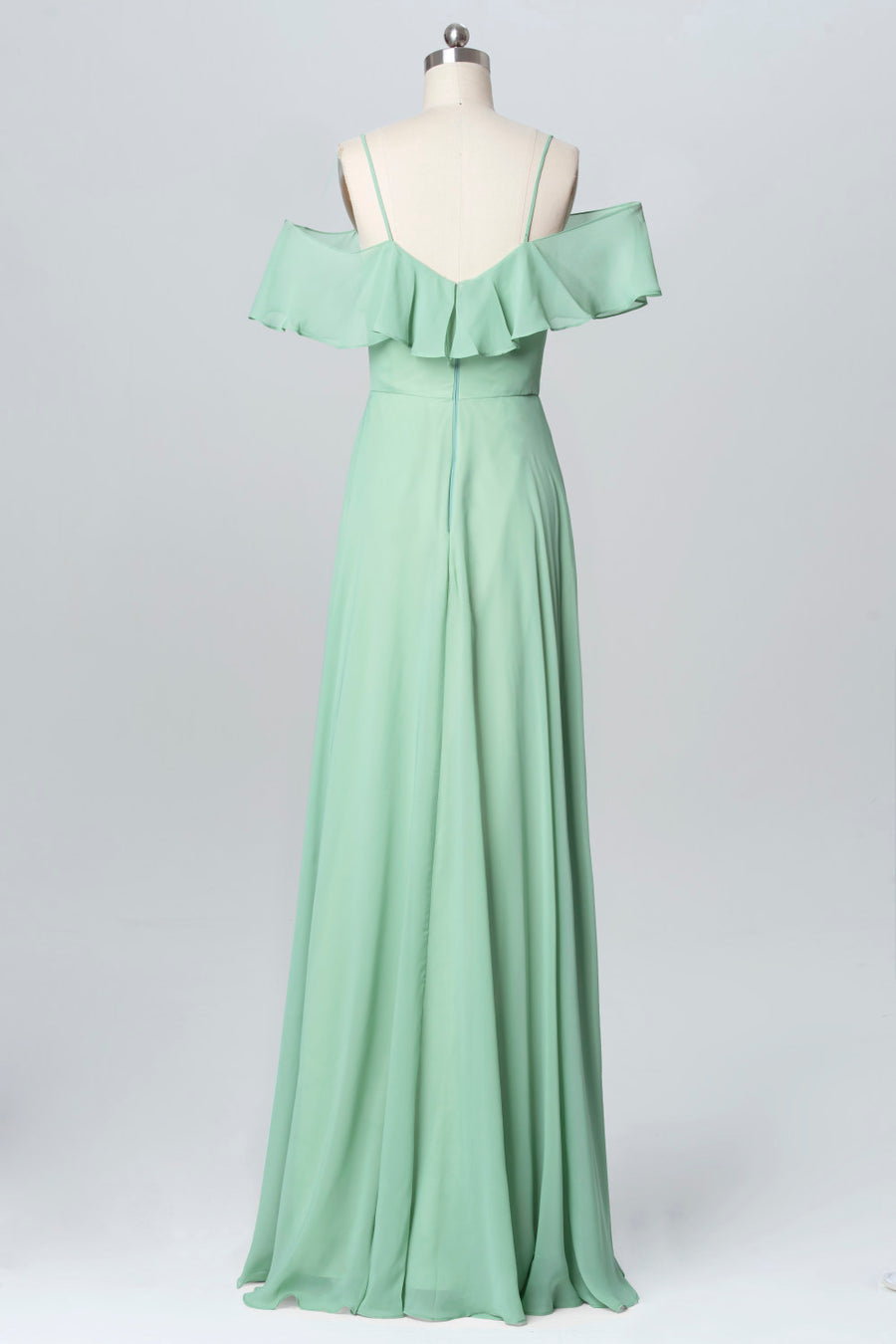 Flounce Green Chiffon Straps Long Bridesmaid Dress