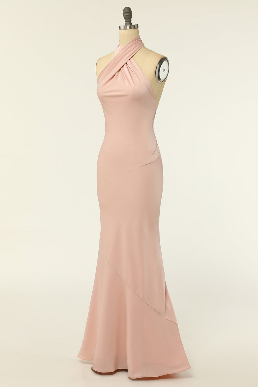 Mermaid Cross Front High Neck Long Bridesmaid Dress