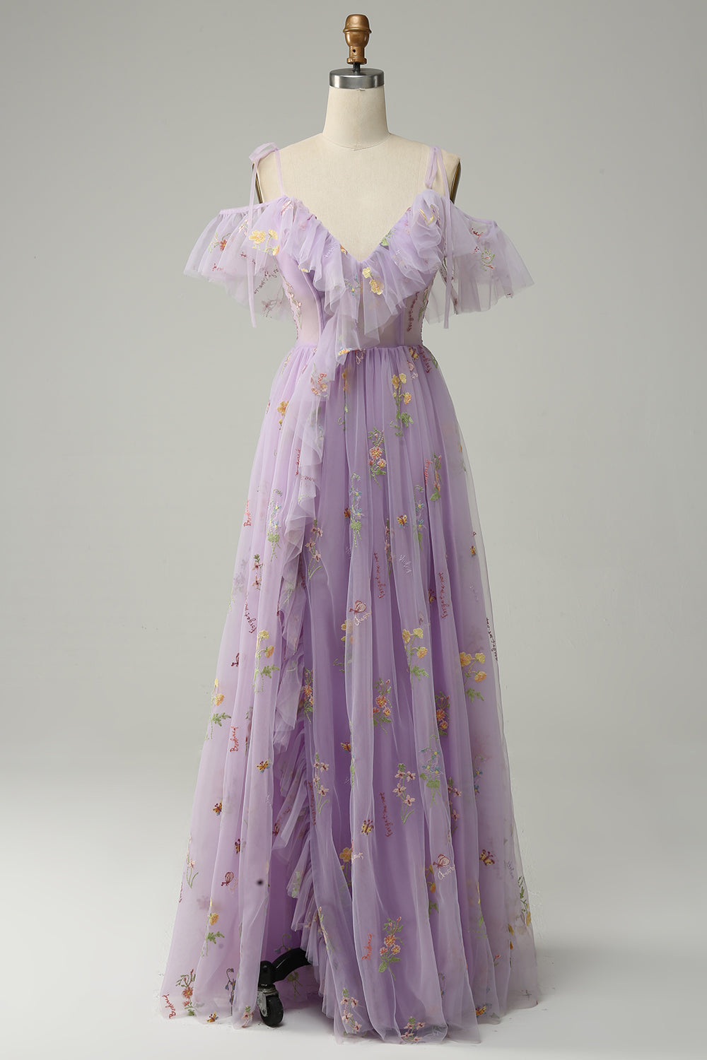 Wide Waistband Tulle Ruffled Skirt A-Line Dress Lavender