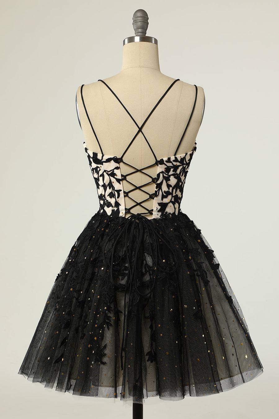 Princess Black Lace Appliques A-line Short Homecoming Dress
